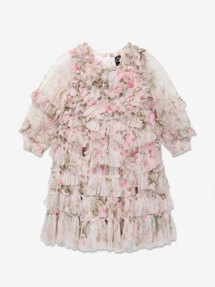 Needle & Thread Girls Pink English Rose Ruffle Dress for Children