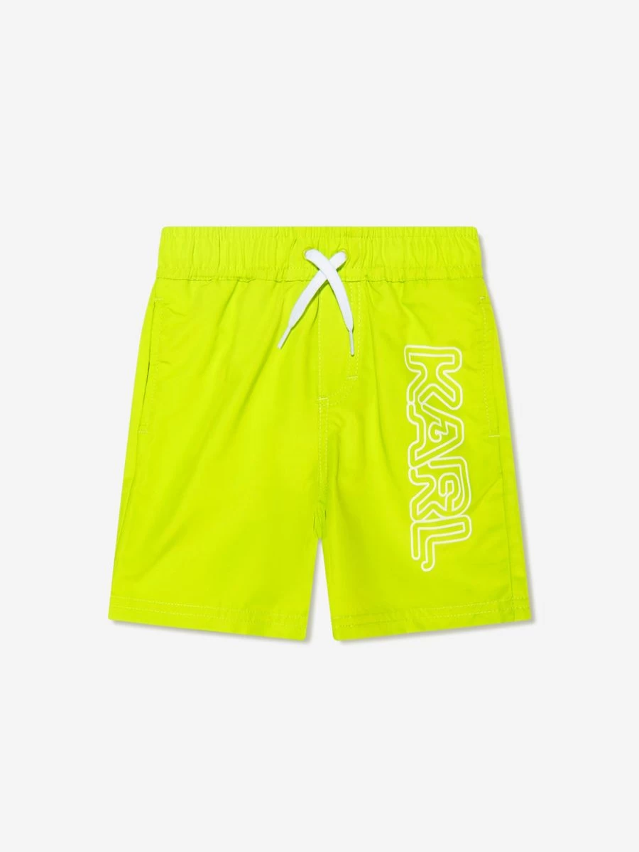 Karl Lagerfeld Teen Boys' Green Logo Swim Shorts for Summer