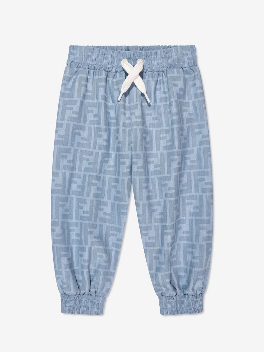 Fendi Kids Baby Boys Blue Chambray Logo Trousers