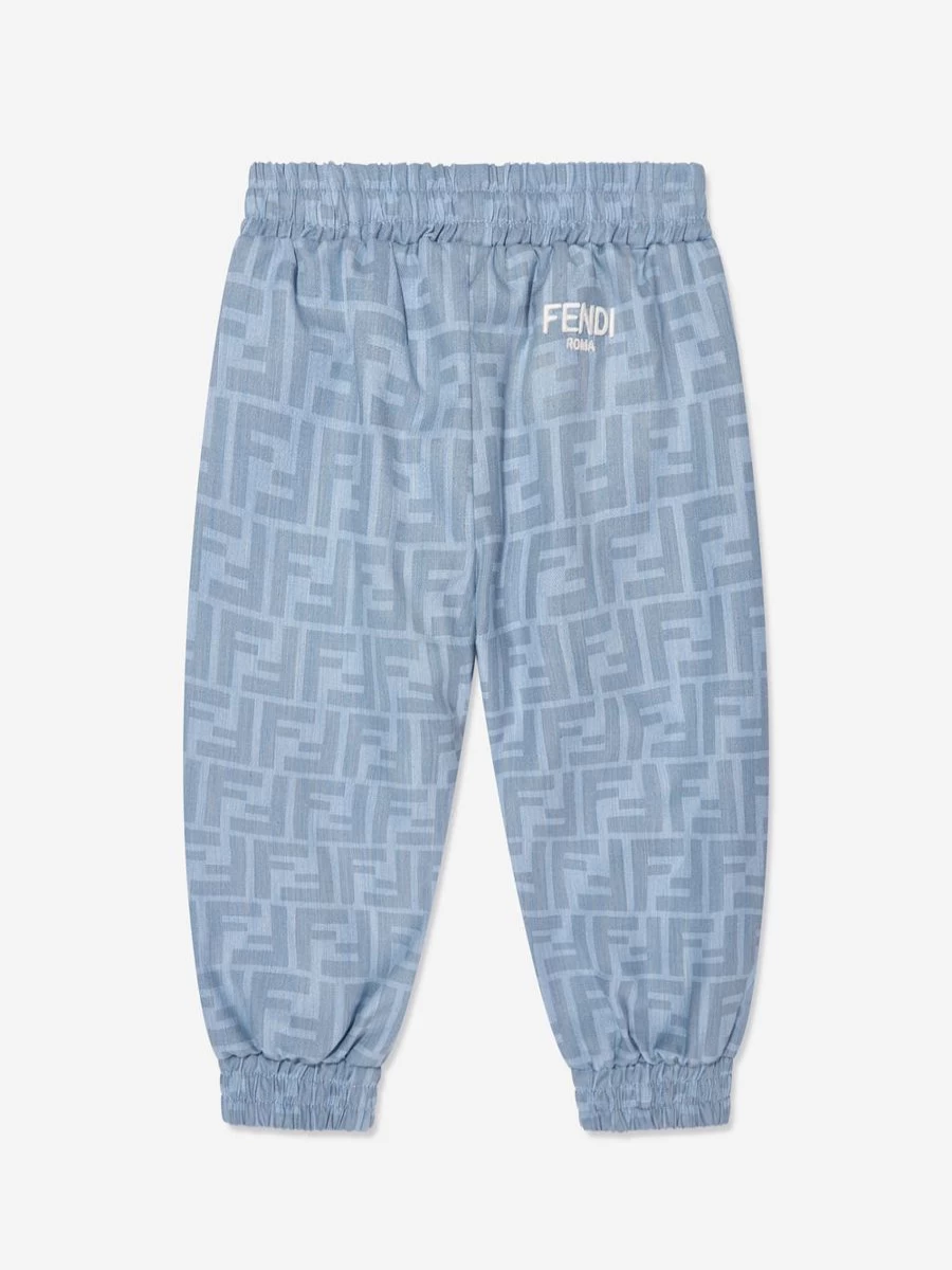 Fendi Kids Baby Boys Blue Chambray Logo Trousers