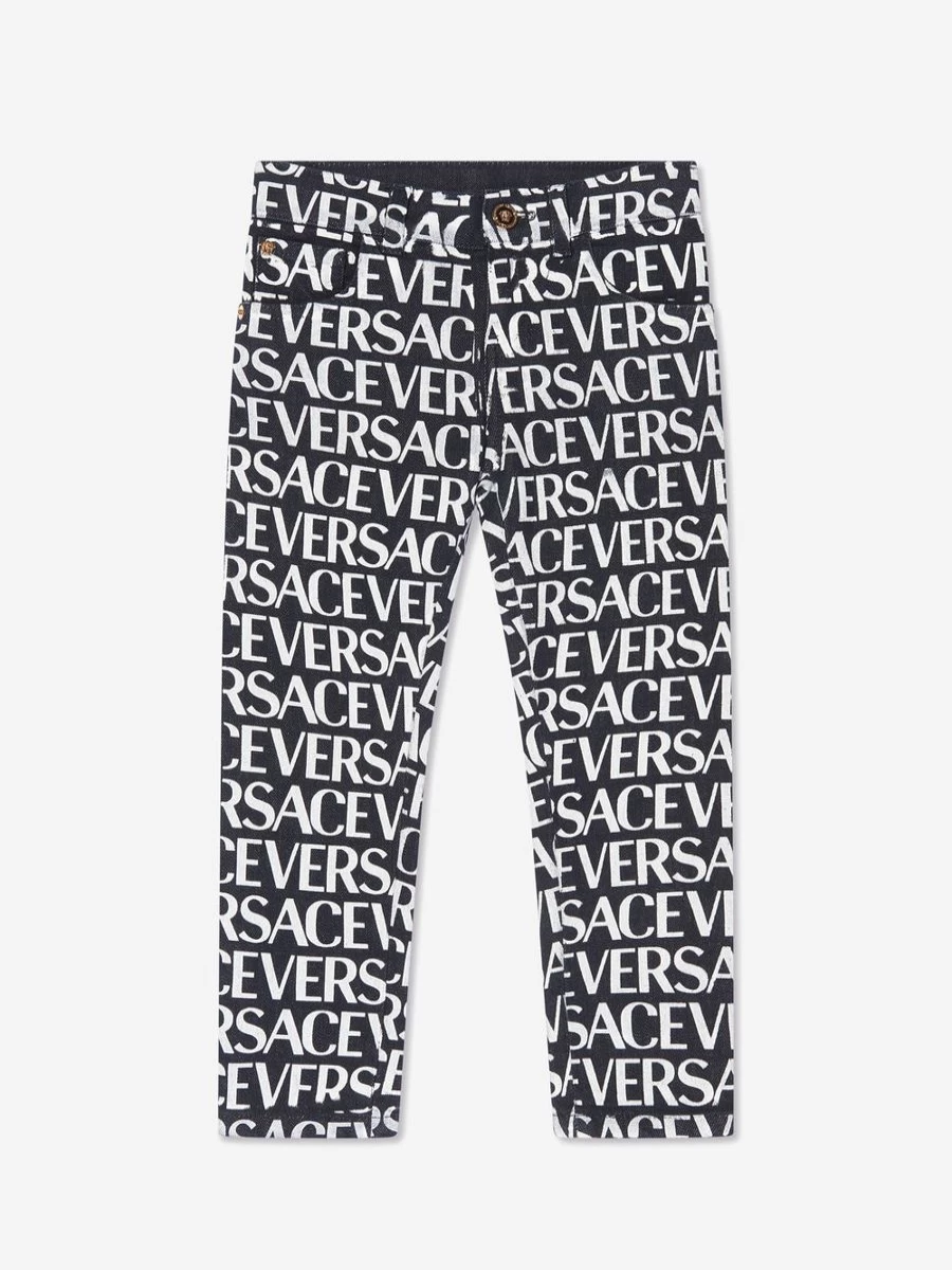 Versace Girls' Denim Jeans with Logo Detail for Fashionable Kids