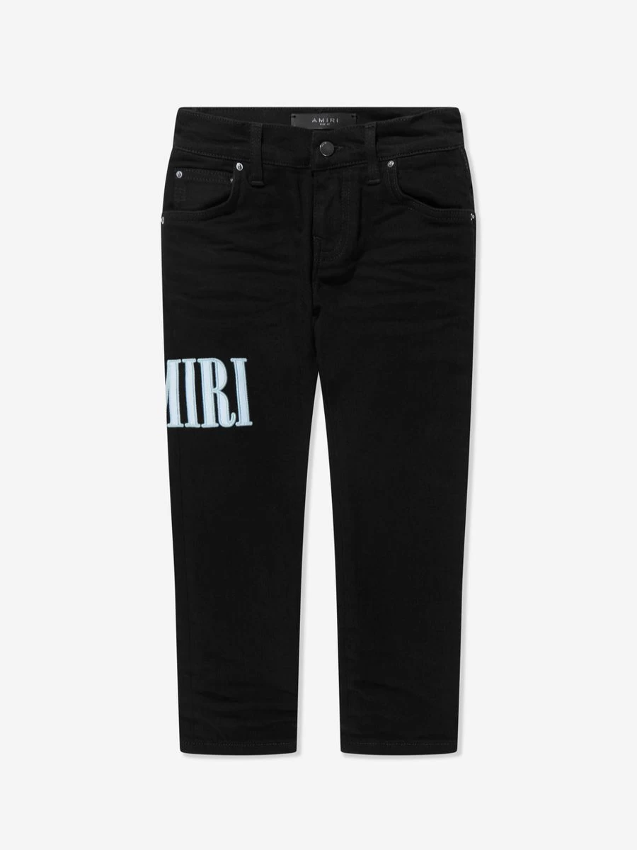 Amiri Boys Black Logo Embroidered Jeans for Kids - Stylish Denim Pants