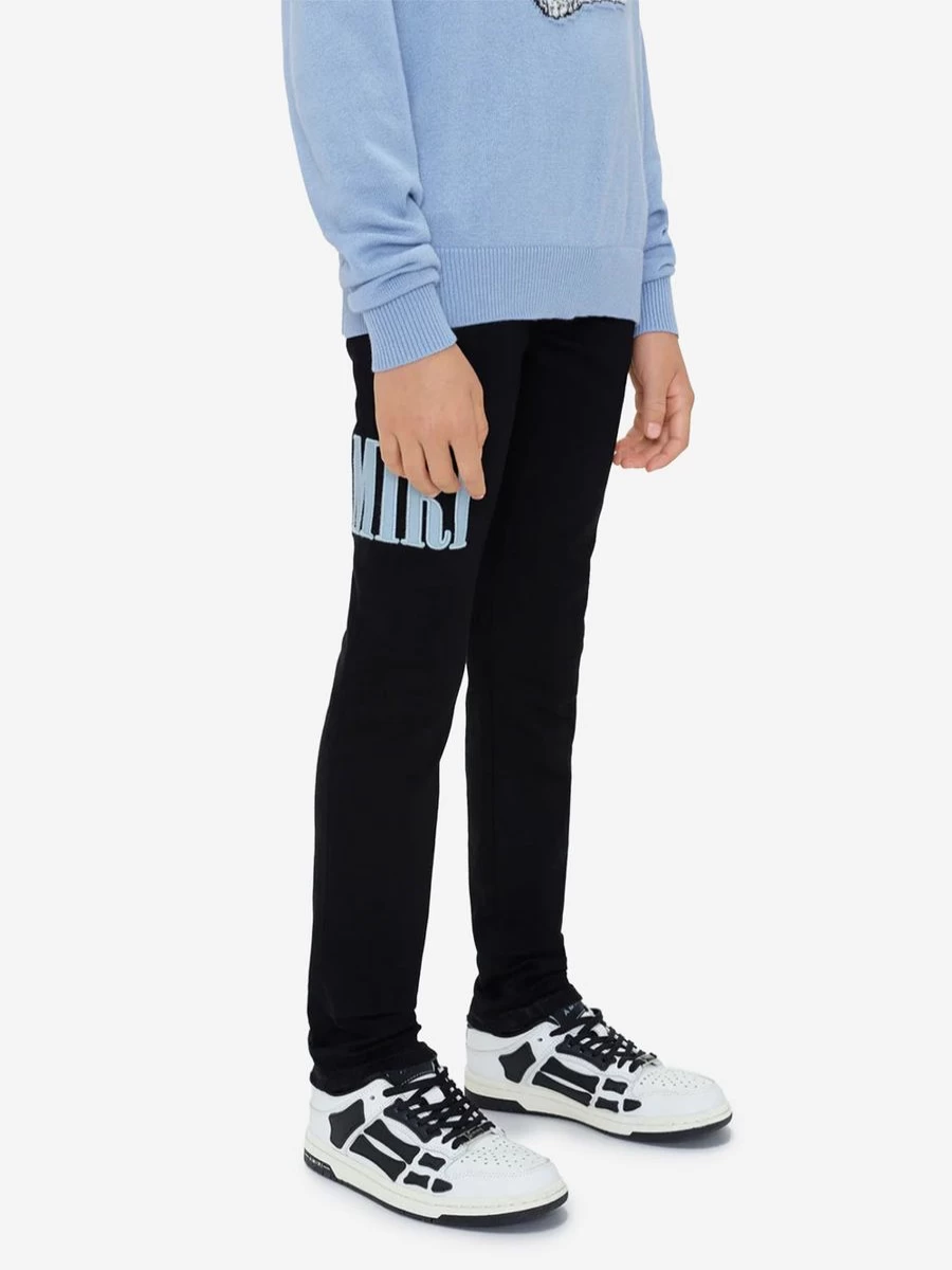 Amiri Boys Black Logo Embroidered Jeans for Kids - Stylish Denim Pants