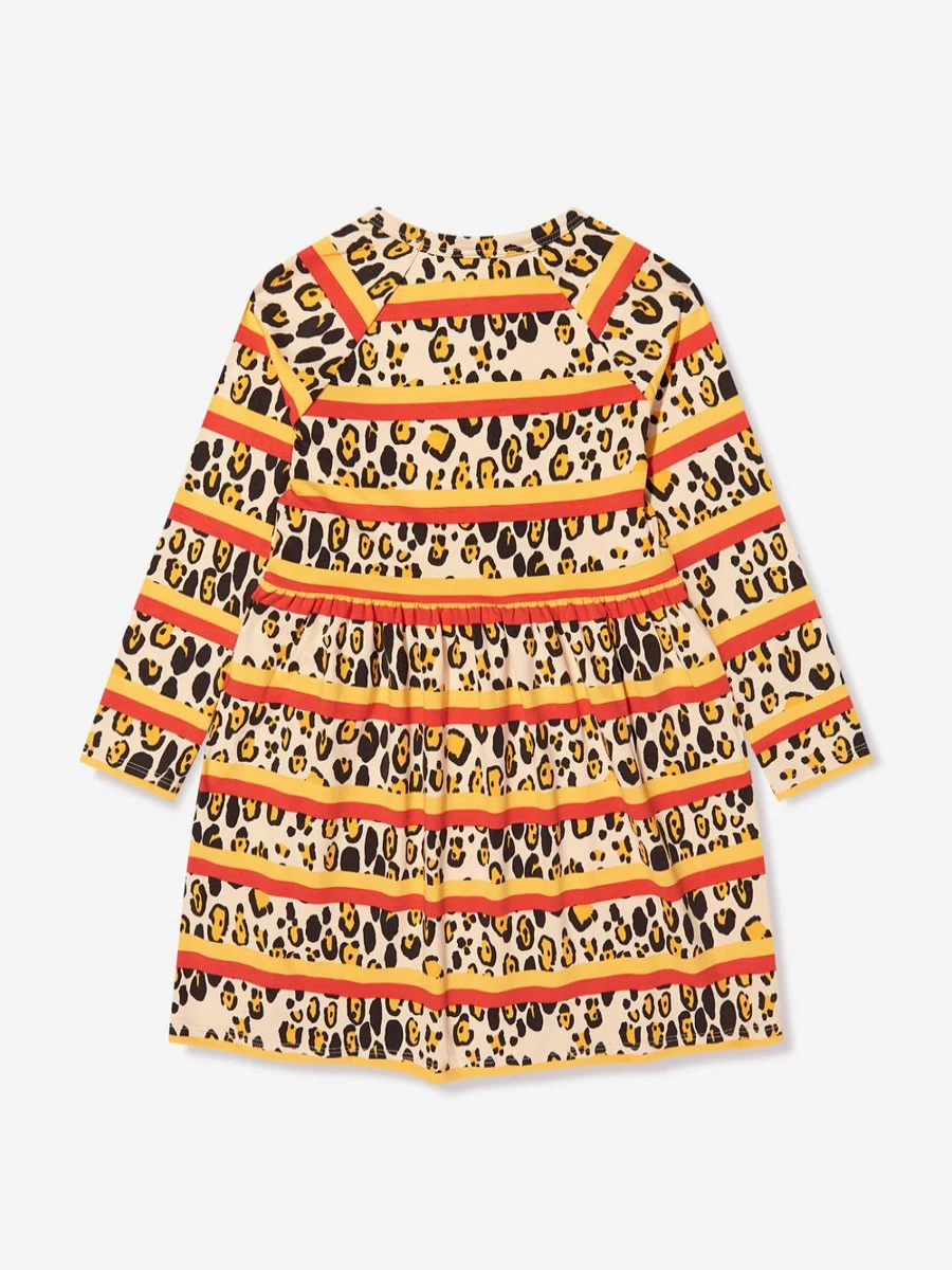 Mini Rodini Girls Organic Cotton Leopard Striped Dress - Multicolored Striped Kids Dress | Eco-Friendly Children's Clothing