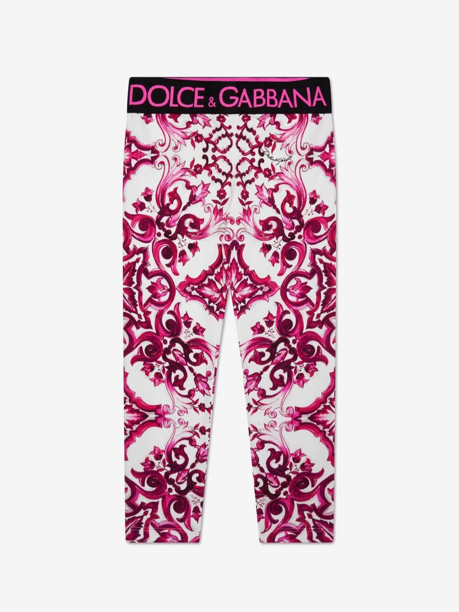 Dolce & Gabbana Kids Girls Pink Majolica Floral Print Leggings
