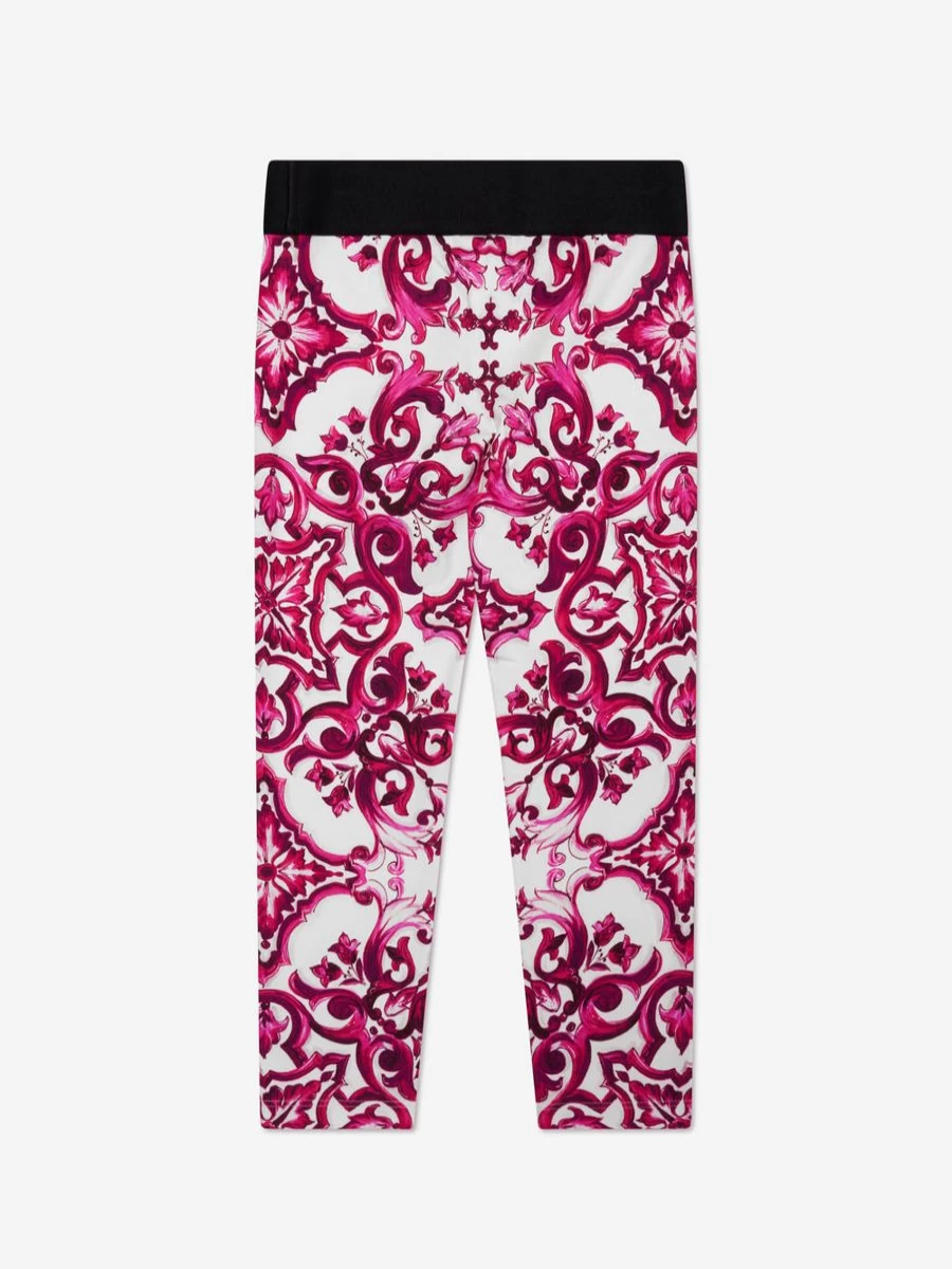 Dolce & Gabbana Kids Girls Pink Majolica Floral Print Leggings