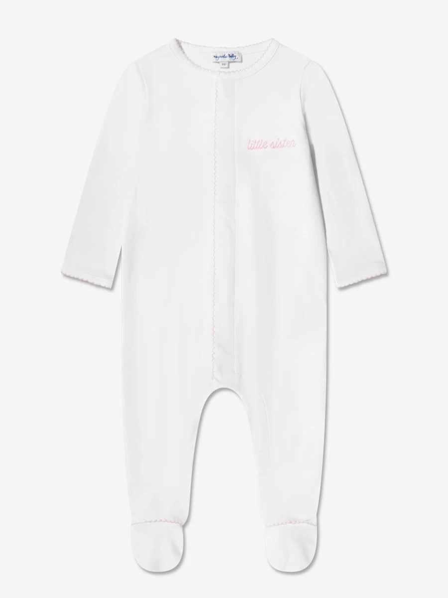 Magnolia Baby White Little Sister Babygrow for Newborn Girls