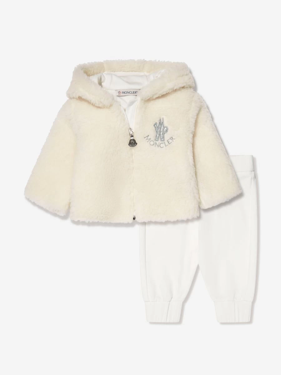 Moncler Enfant Girls Ivory Faux Fur Zip-Up Hoodie and Pants Set