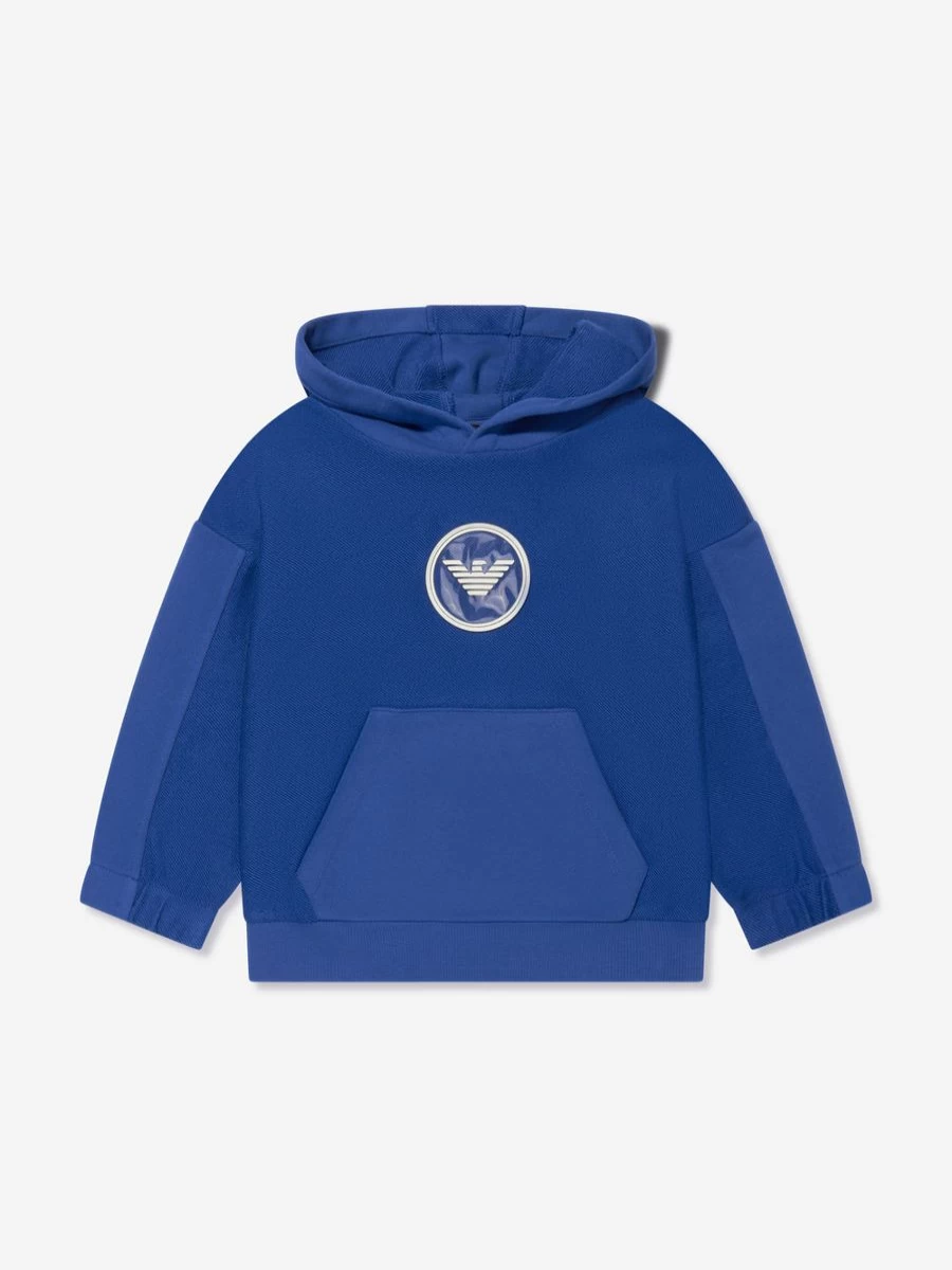 Emporio Armani Boys Blue Logo Hoodie for Kids - Casual Pullover Sweatshirt