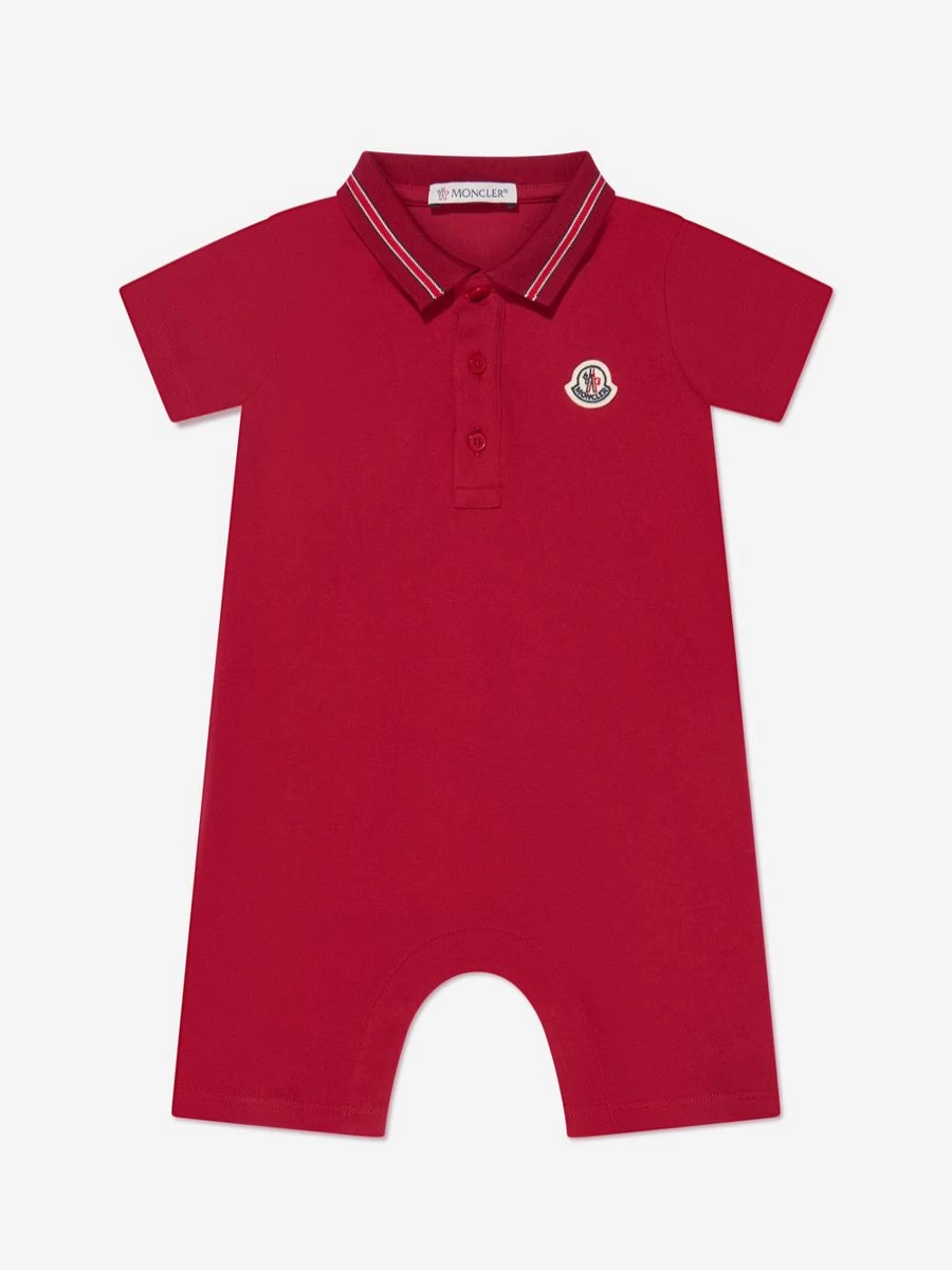 Moncler Enfant Baby Boys Red Polo Romper - Classic Cotton Outfit for Infant & Toddler Boys