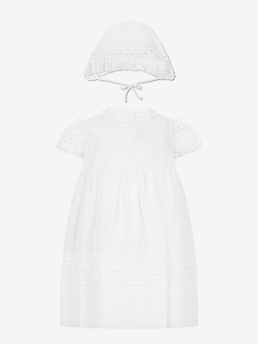 Sarah Louise Ivory Baby Girl Dress with Matching Bonnet - Elegant Outfit for Infants
