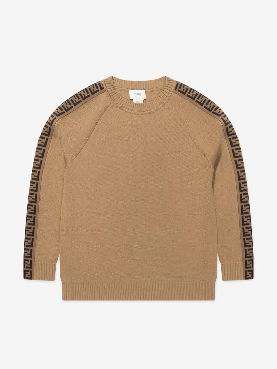 Fendi Kids Brown Knitted Logo Jumper for Teens - Stylish Taping Design