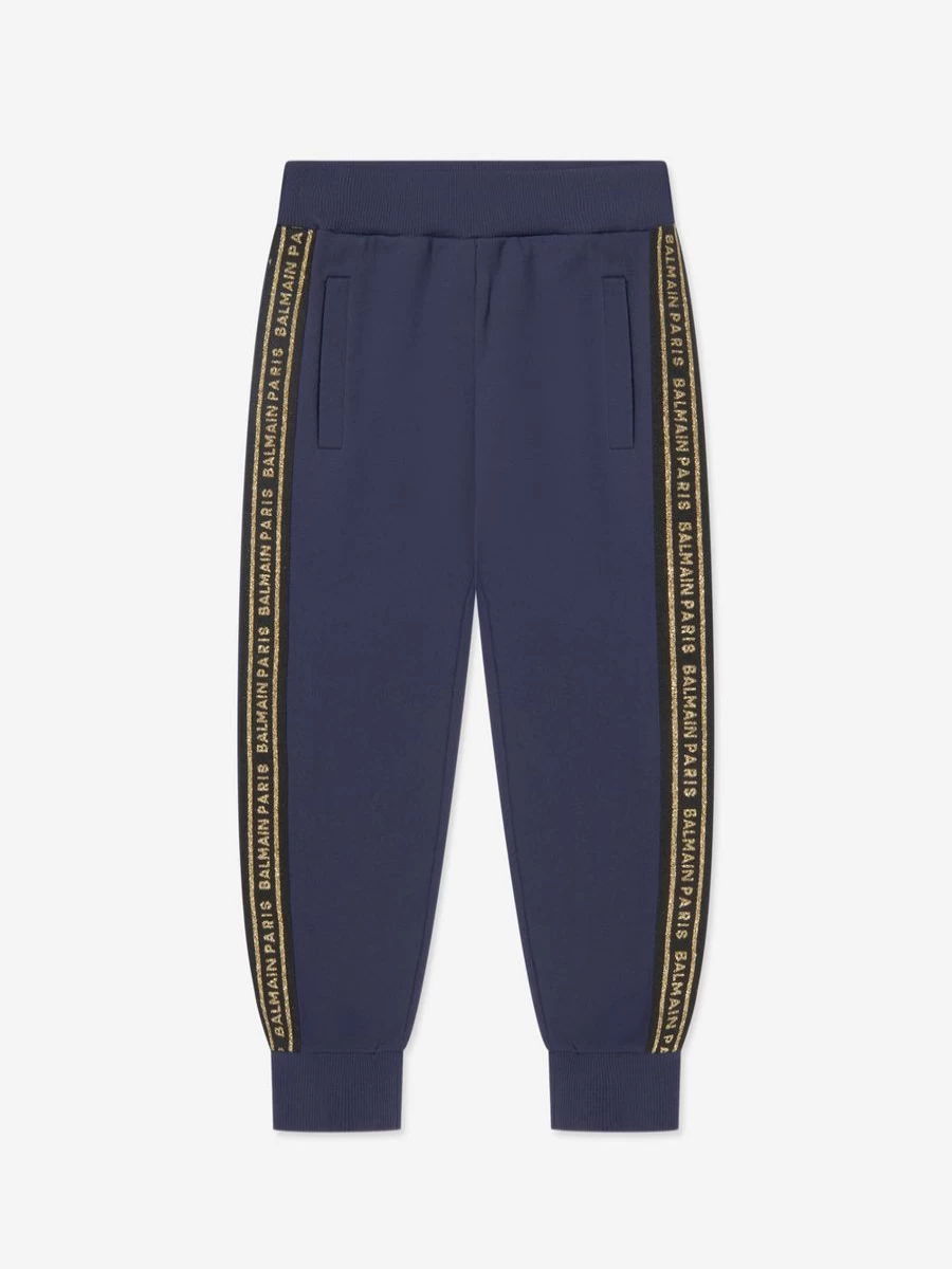 Balmain Boys Navy Logo Joggers - Premium Cotton Athletic Pants for Kids