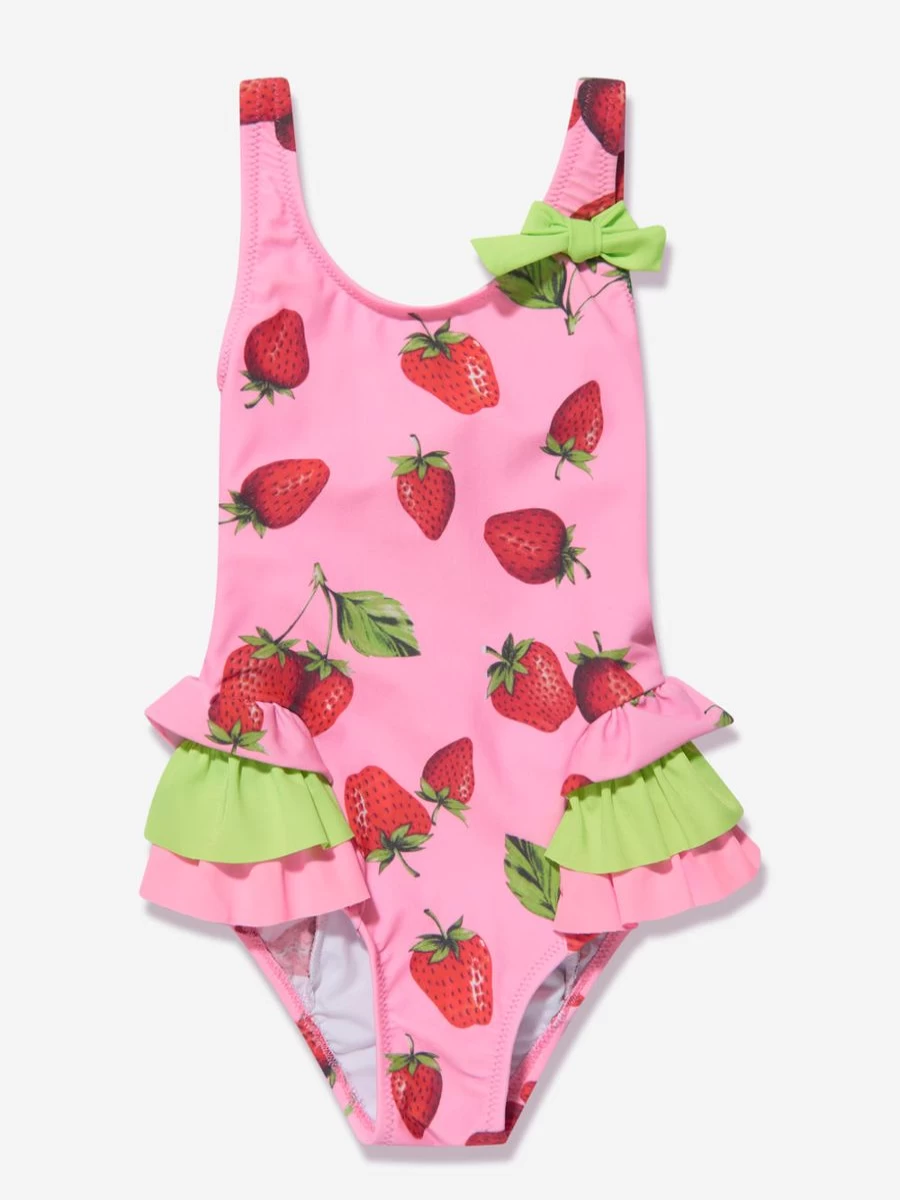 Nessi Byrd Girls Pink Strawberry Frilled Cara Swimsuit for Kids