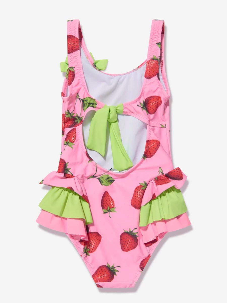 Nessi Byrd Girls Pink Strawberry Frilled Cara Swimsuit for Kids