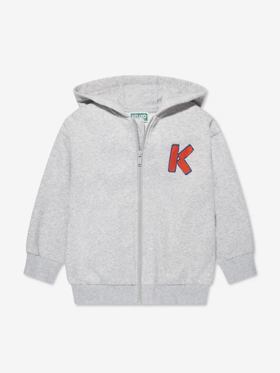 KENZO KIDS Boys Grey Logo Zip-Up Hoodie