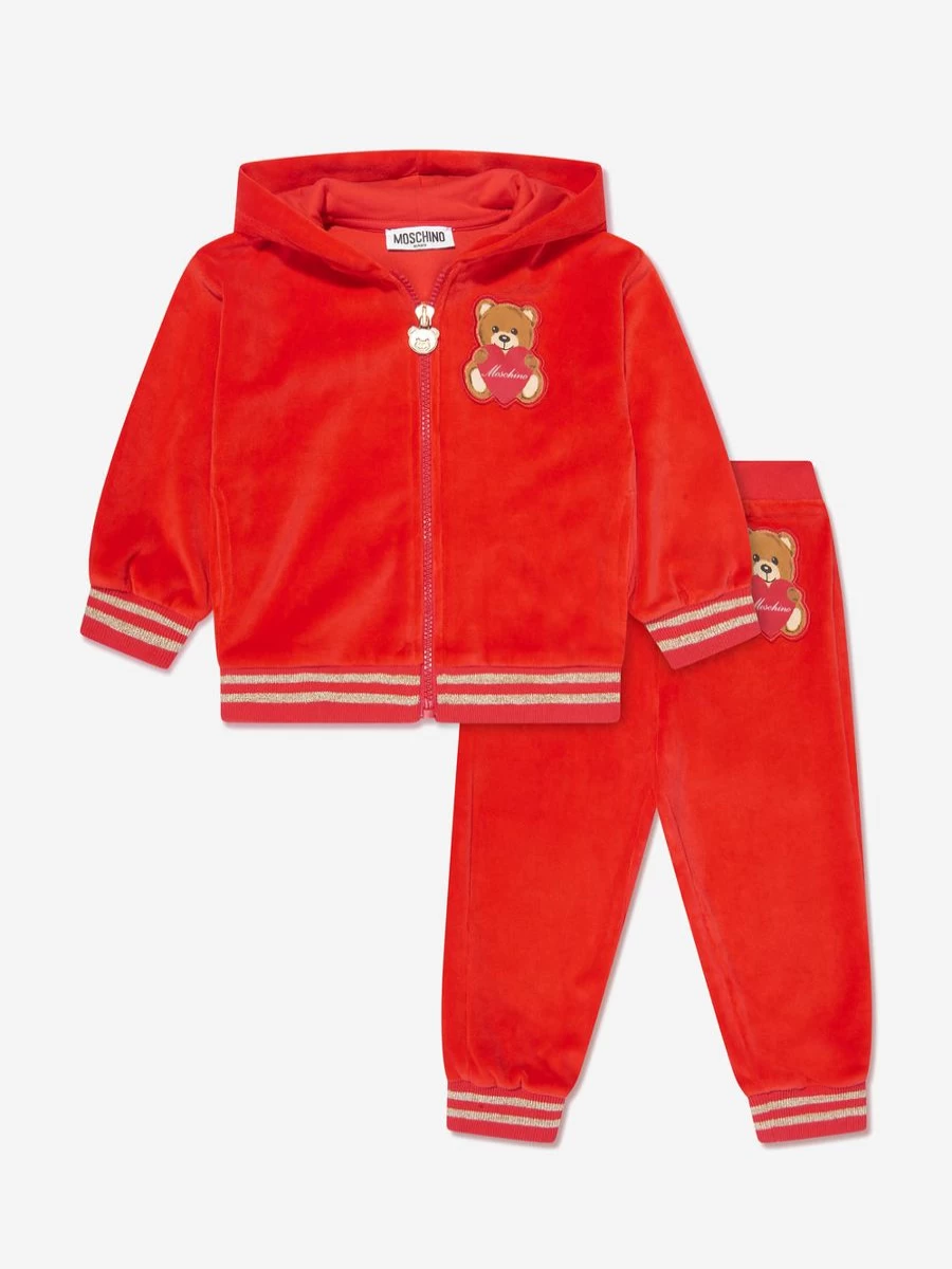 Moschino Kids Baby Girls Red Teddy Bear Tracksuit - Soft & Cozy Outfit