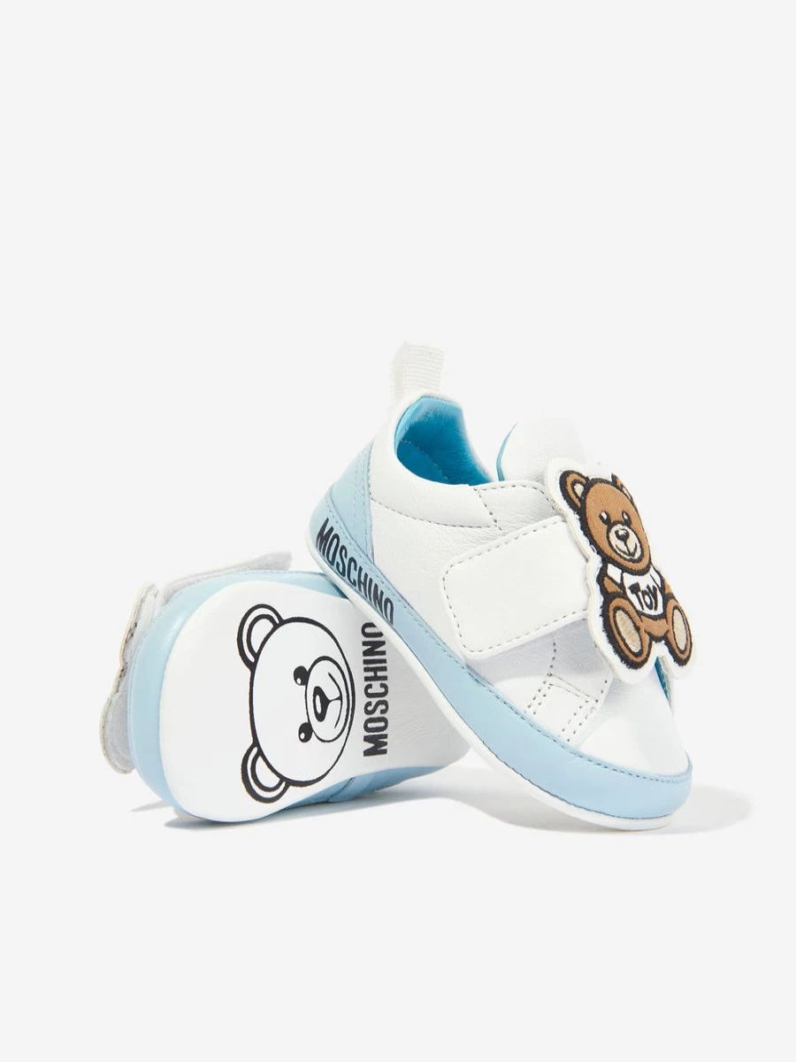 Moschino Kids Baby Boys White Leather Pre-Walker Shoes First Walking Trainers
