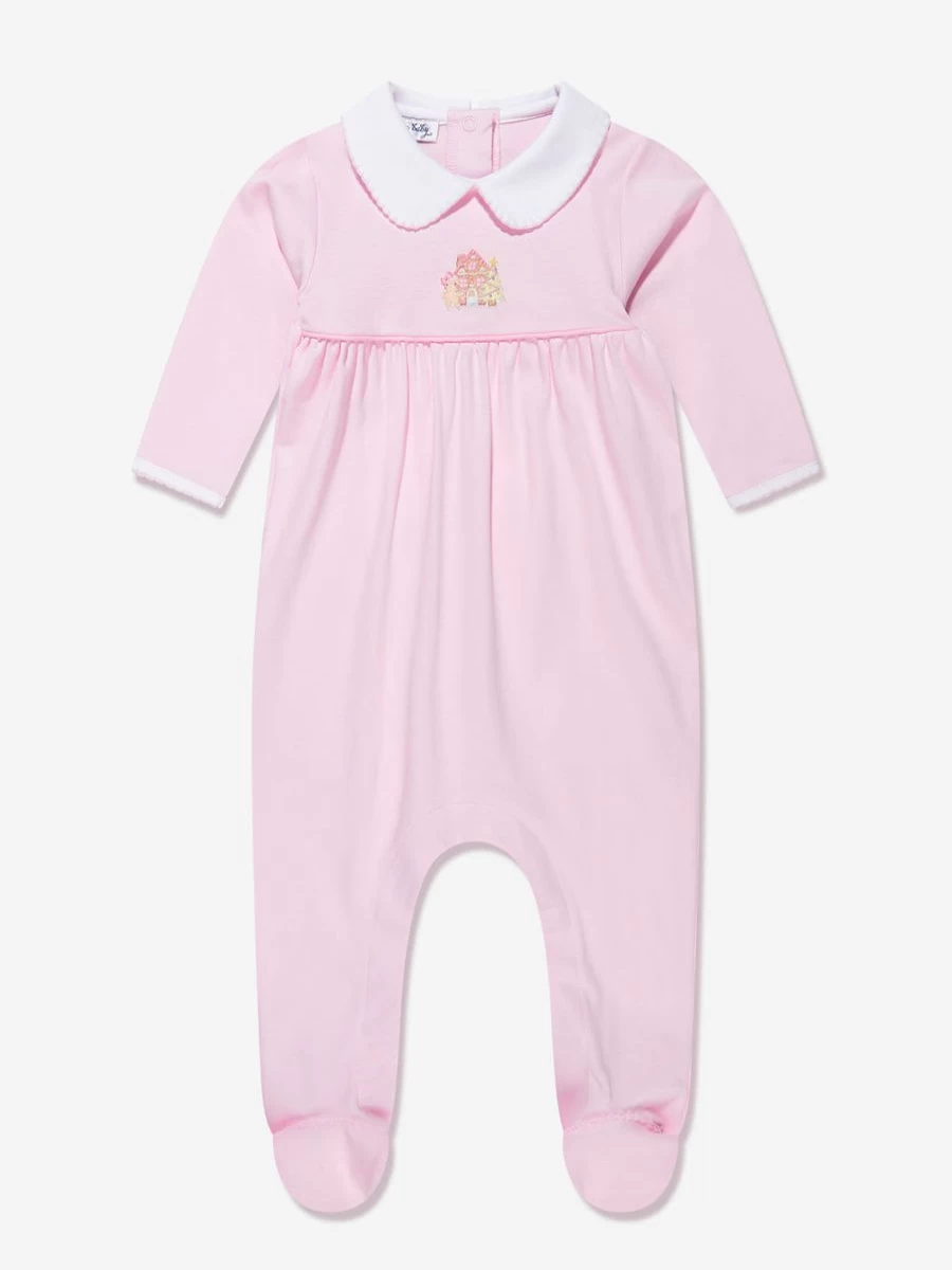 Magnolia Baby Girls Pink Gingerbread Print Collared Babygrow - Sweet Holiday Outfit