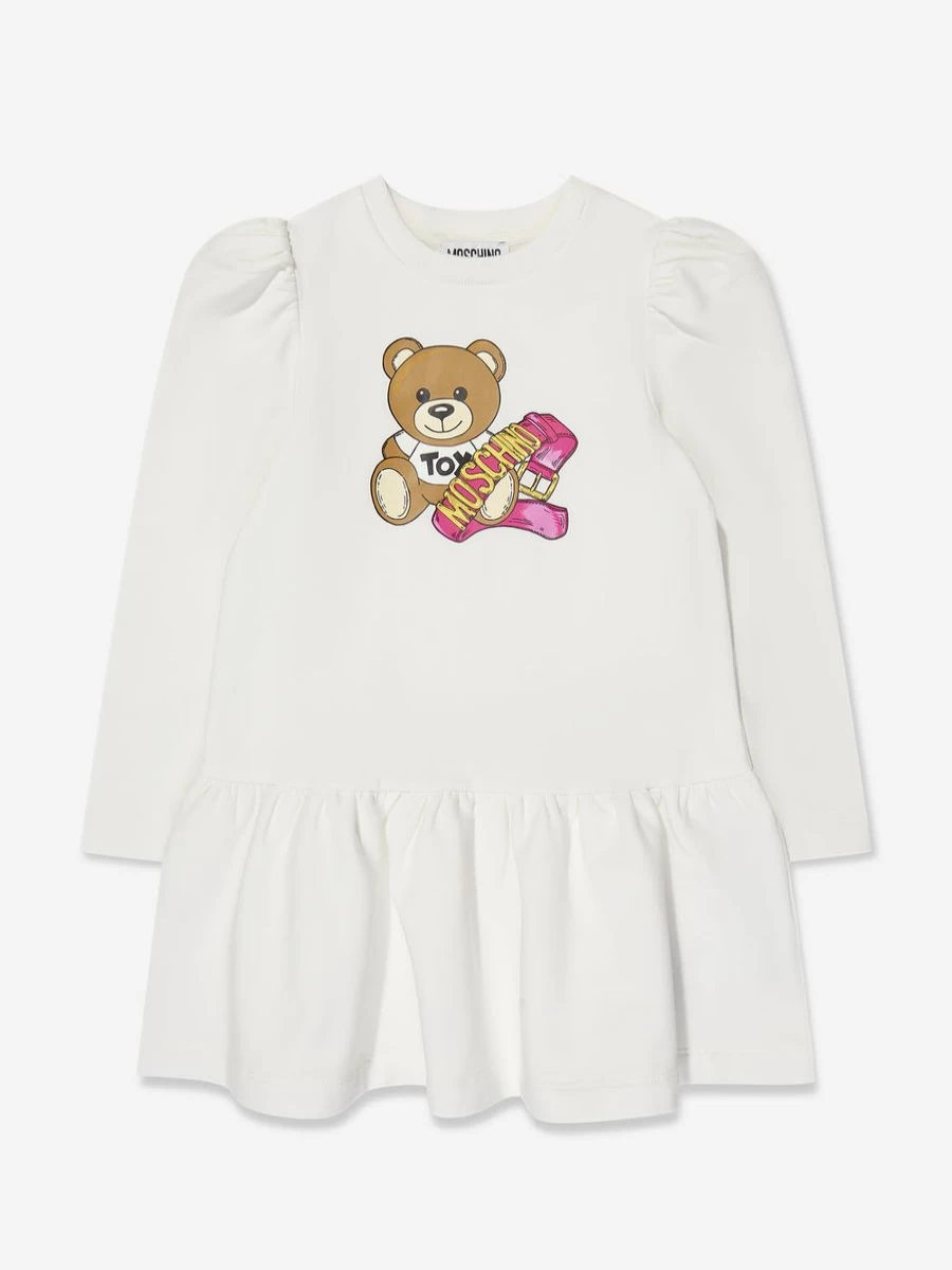 Moschino Kids Ivory Teddy Bear Sweater Dress for Teen Girls