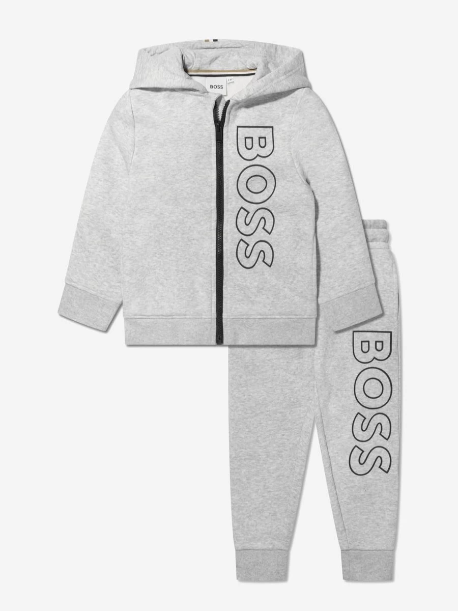 BOSS Boys Grey Logo Tracksuit - Sporty Casual Outfit for Kids