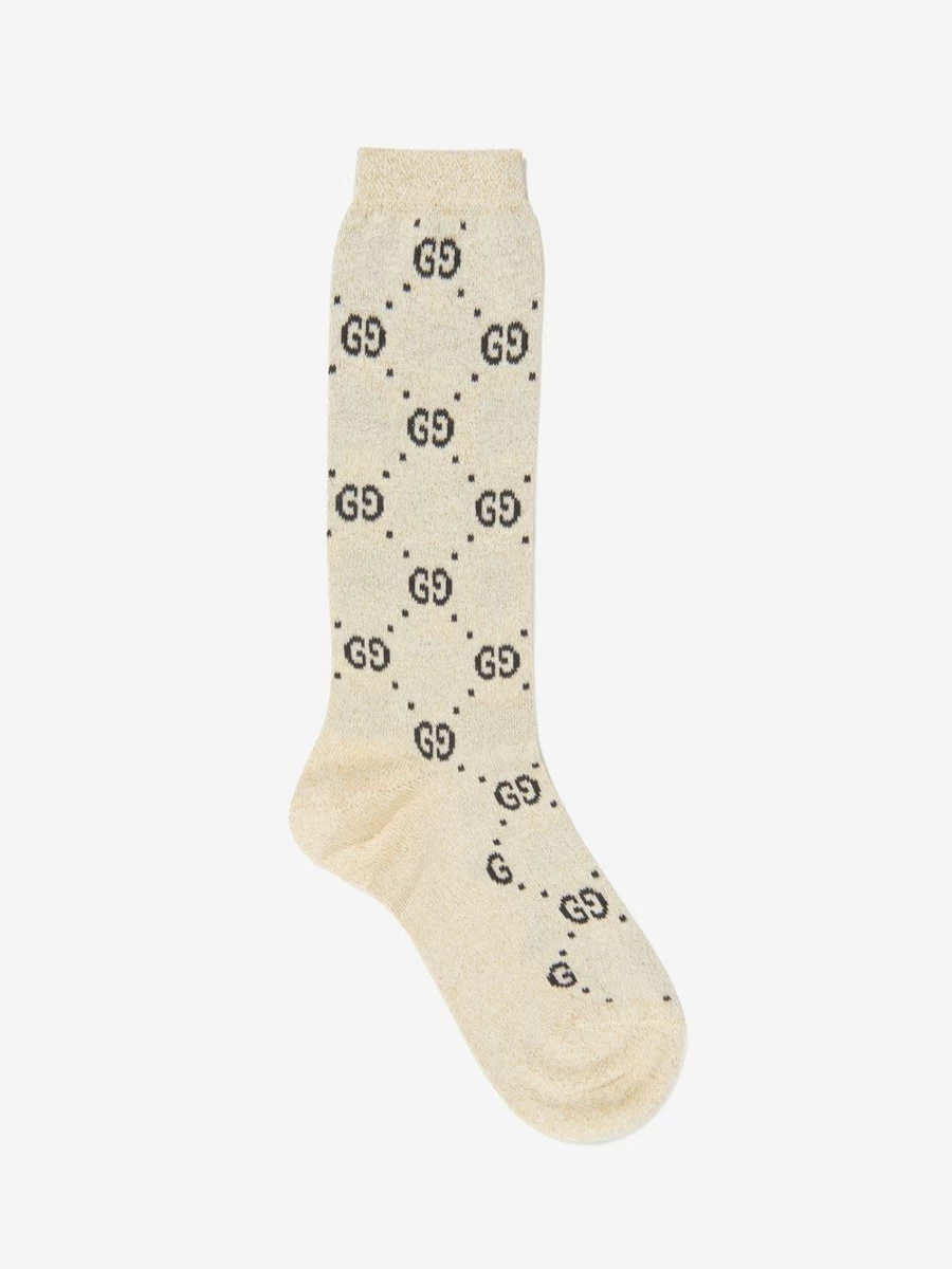 Gucci Kids Girls Glitter GG Logo Socks - Sparkly Fashion Socks for Girls
