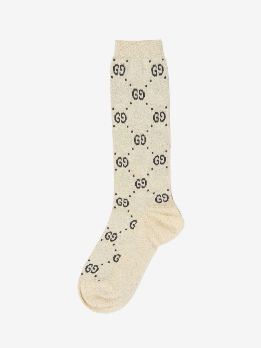 Gucci Kids Girls Glitter GG Logo Socks - Sparkly Fashion Socks for Girls