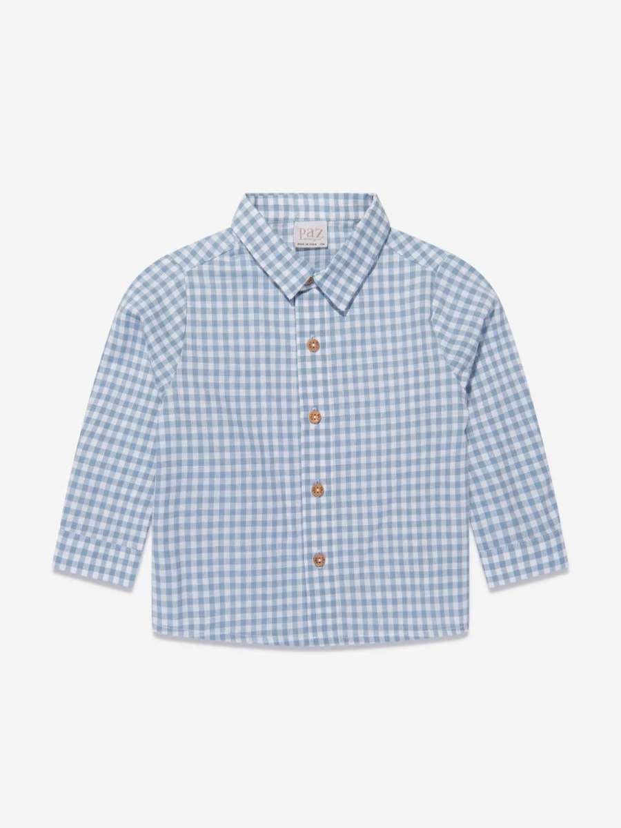 Paz Rodriguez Boys Blue Checkered Button-Up Shirt