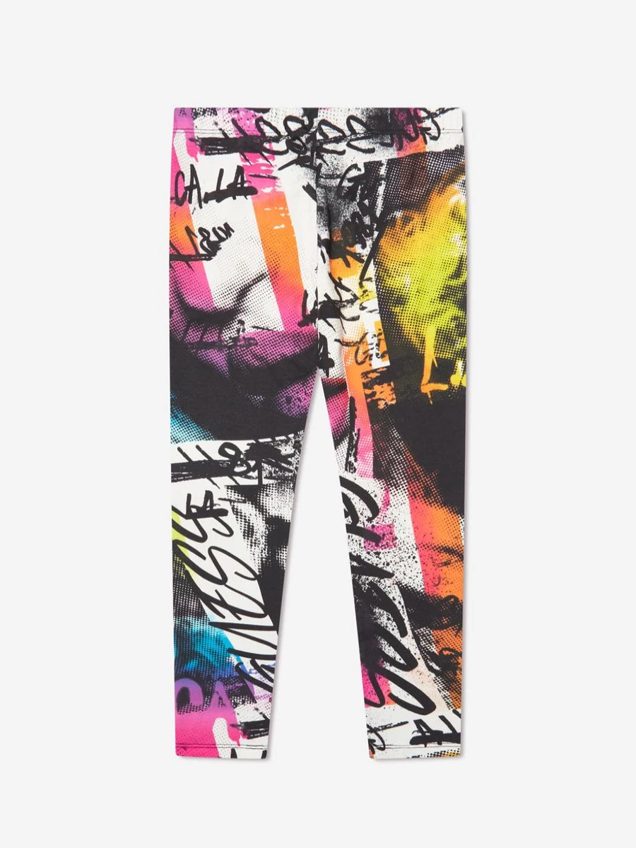 Guess Girls' Colorful Collage Print Leggings for Kids - Trendy Multicolor Design