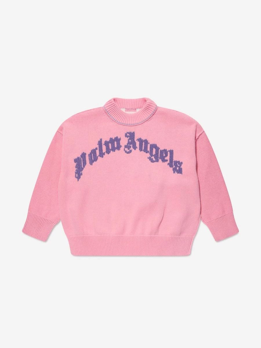 Palm Angels Pink Curved Logo Sweatshirt for Girls - Stylish Casual Pullover