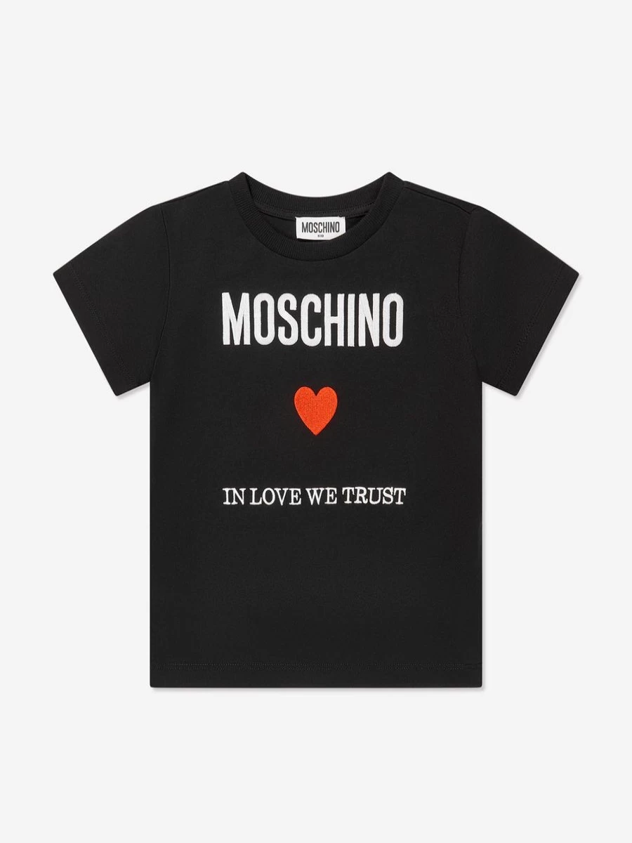 Moschino Kids Boys Black Logo T-Shirt | Casual Short Sleeve Cotton Tee