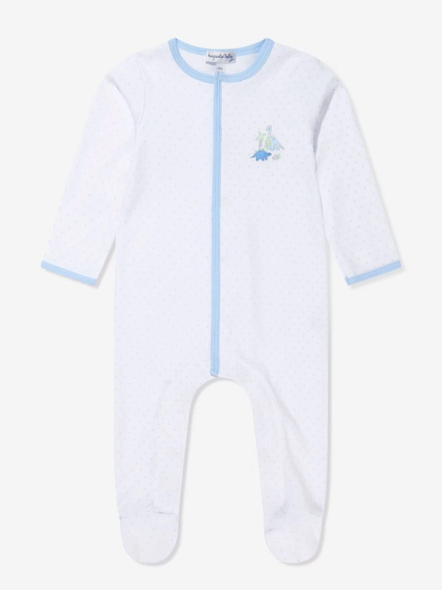 Magnolia Baby Boys' Dinosaur Embroidered White Babygrow - Adorable Dinoland Design