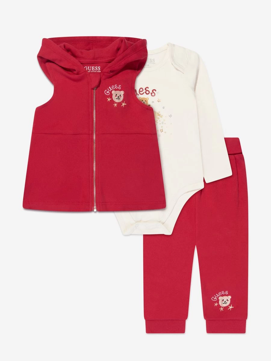 Guess Baby Girls Red 3-Piece Outfit Set | Stylish Toddler Clothing