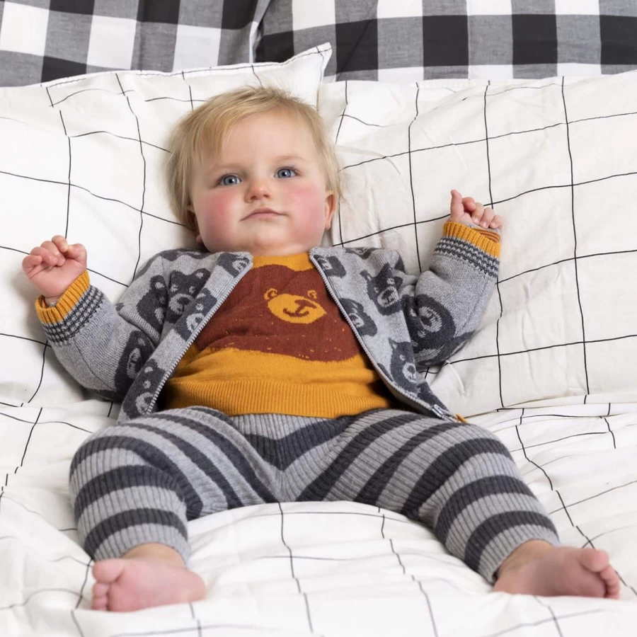 The Bonnie Mob Boys' Grey Cashmere Bear Knit Cardigan for Kids