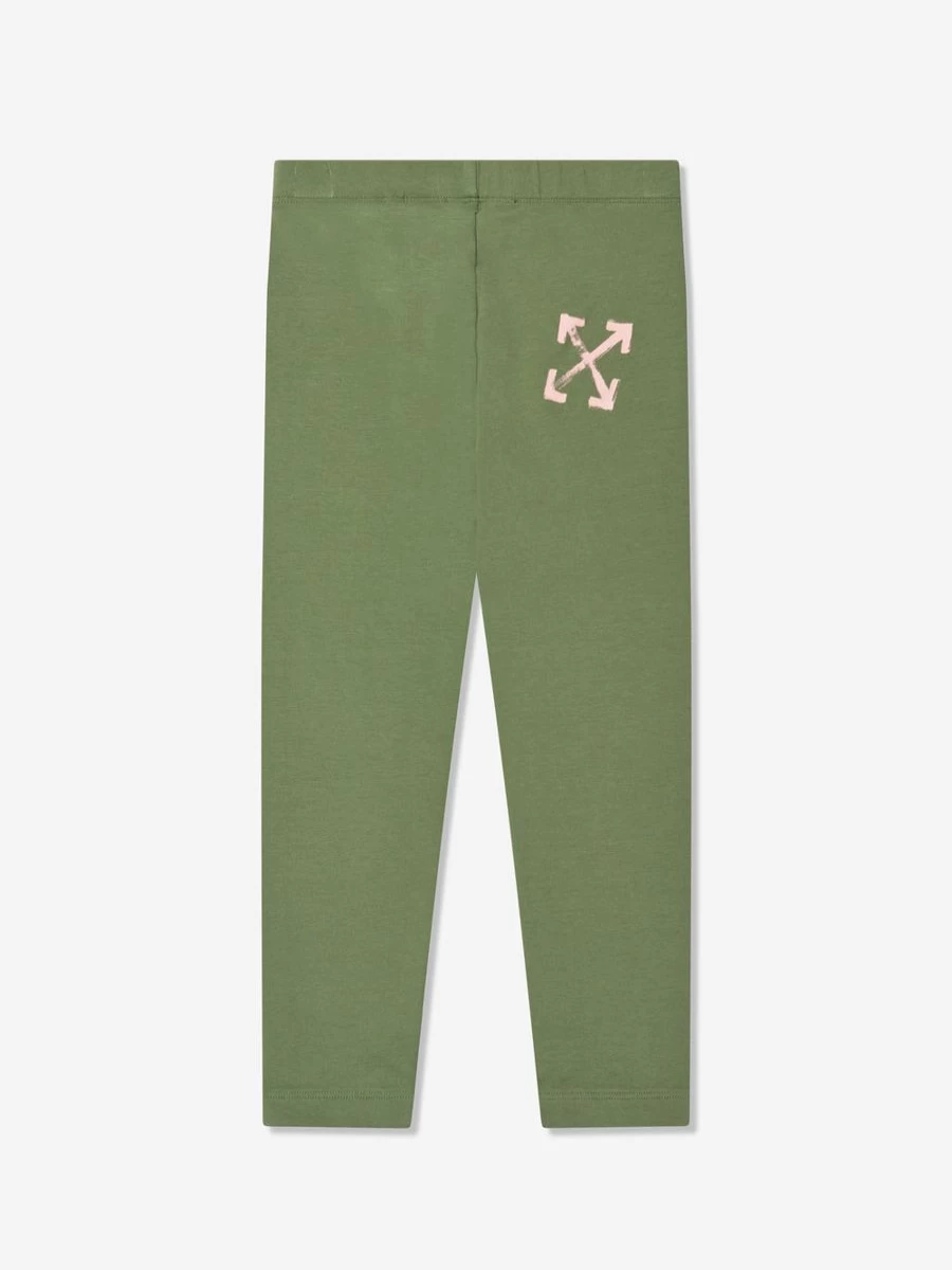 Off-White Girls Green Paint Script Graphic Leggings for Kids