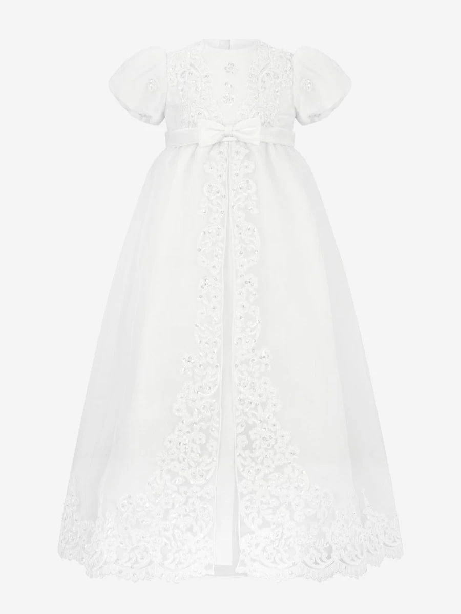"Sarah Louise White Christening Gown and Bonnet Set for Baby Girls – Elegant Baptism Outfit"