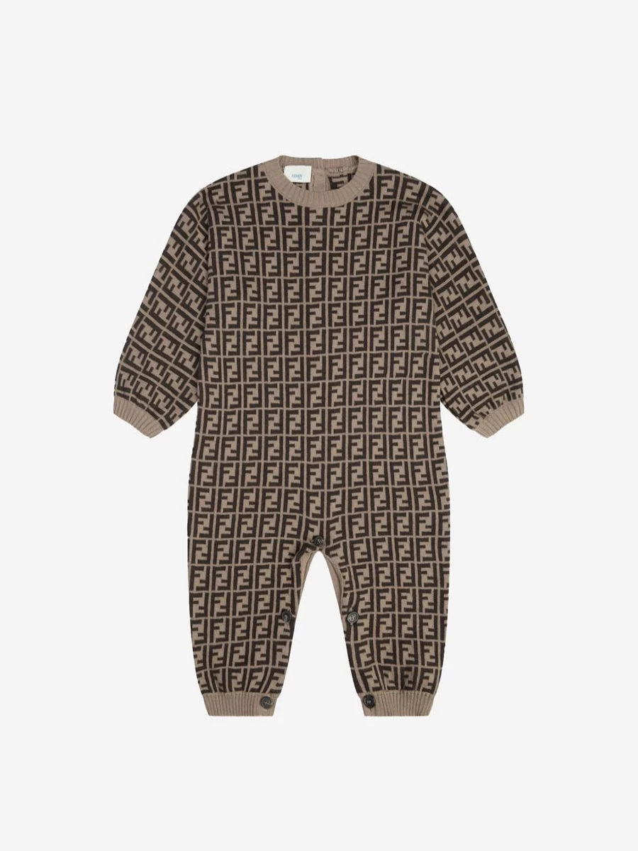 Fendi Kids Boys Brown Cotton Cashmere Romper | Baby Jumpsuit Outfit