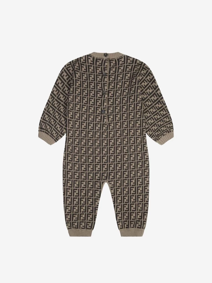 Fendi Kids Boys Brown Cotton Cashmere Romper | Baby Jumpsuit Outfit