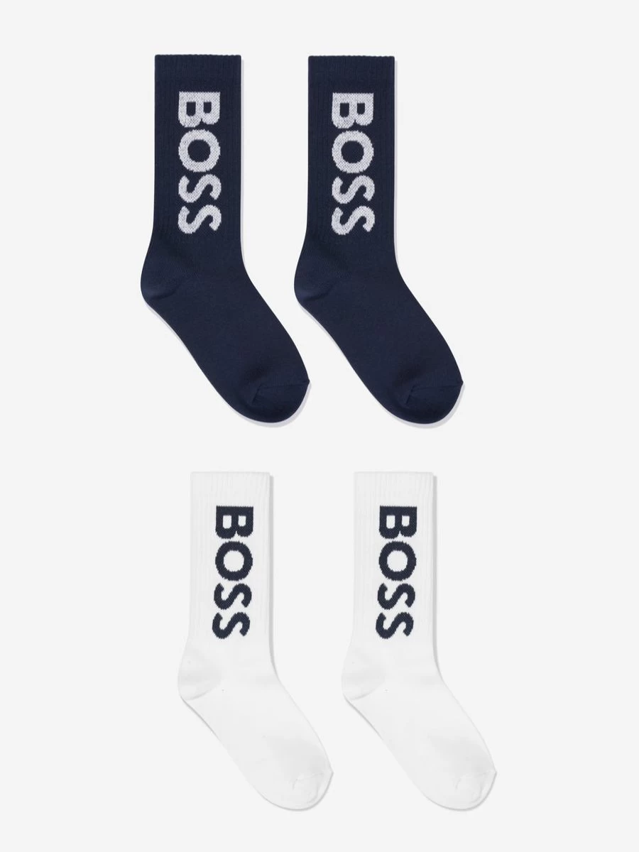 BOSS Boys' Navy Socks Set - Premium Cotton Athletic Socks for Kids