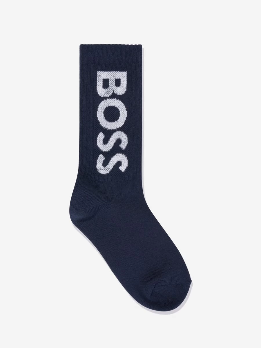 BOSS Boys' Navy Socks Set - Premium Cotton Athletic Socks for Kids