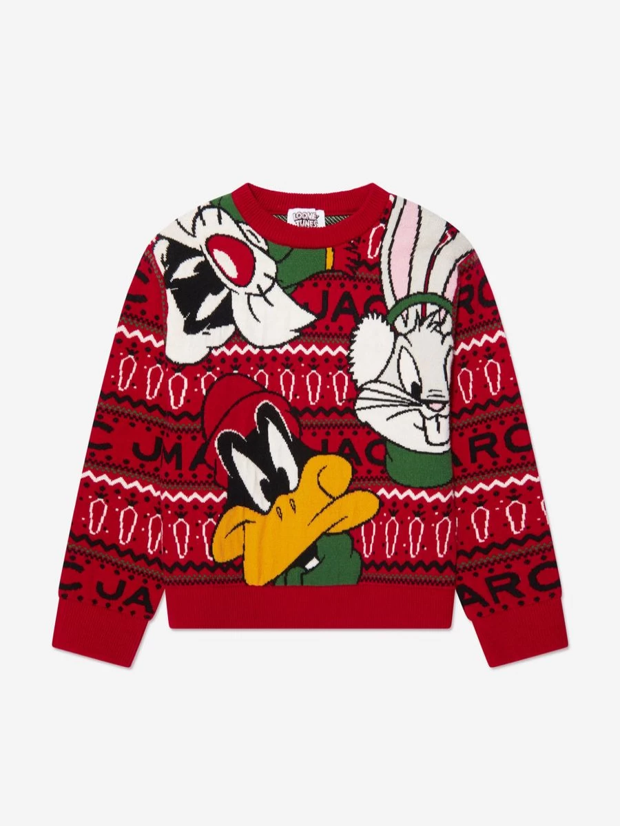 MARC JACOBS Boys Red Looney Tunes Sweater Jumper Cartoon Character Pullover