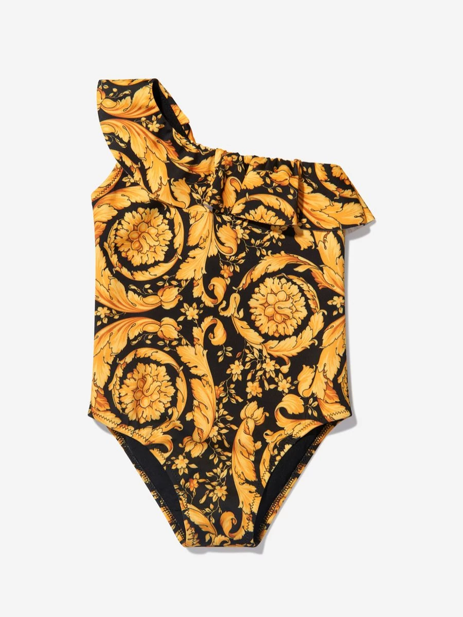 Versace Baby Girls Black Barocco Swimsuit - Luxury Kids Swimwear