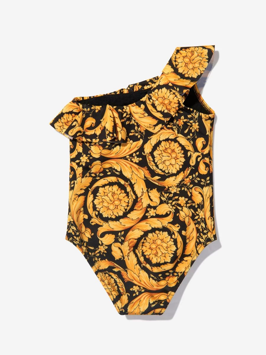 Versace Baby Girls Black Barocco Swimsuit - Luxury Kids Swimwear