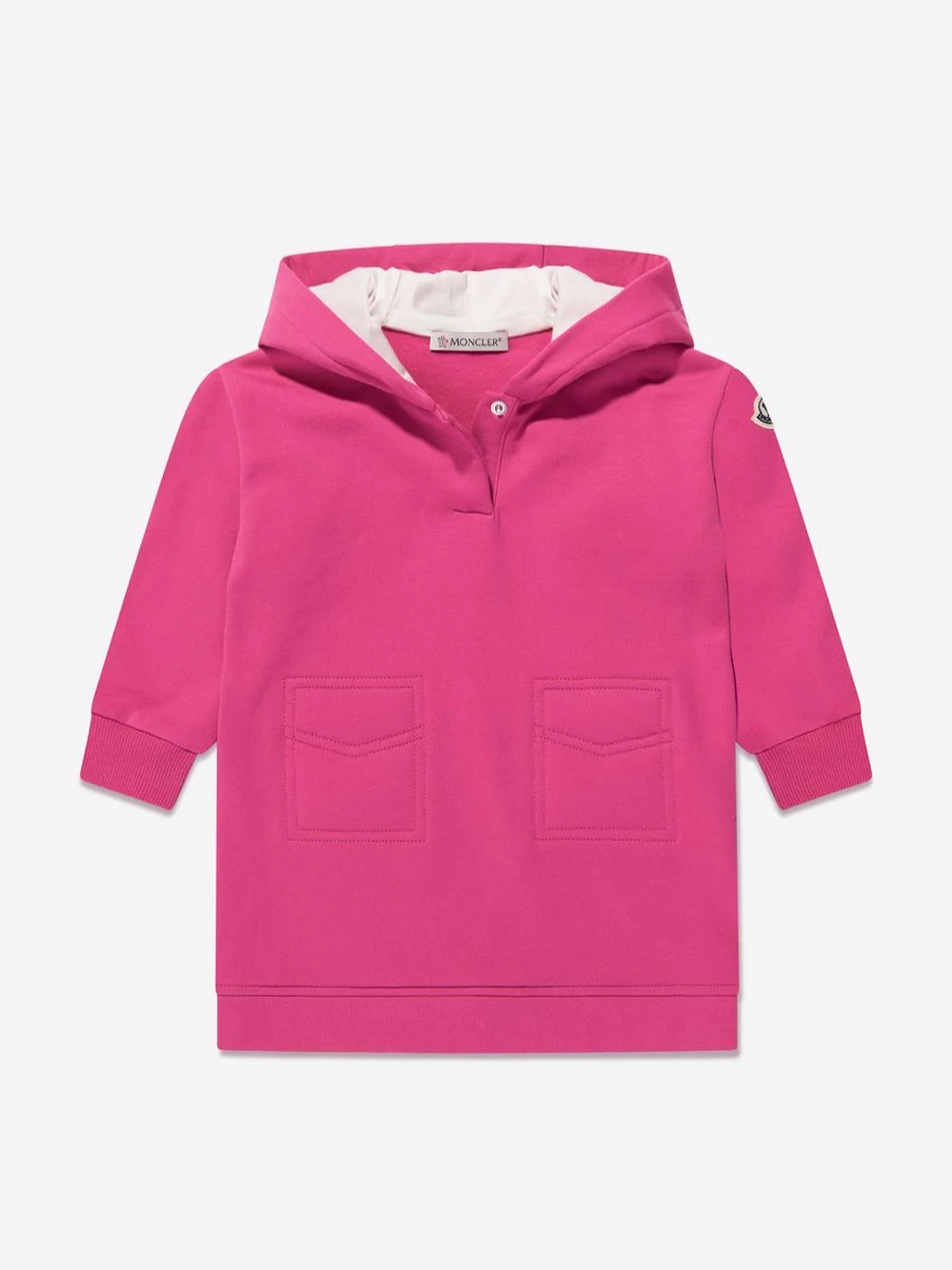 Moncler Enfant Baby Girls Pink Hooded Sweater Dress - Soft & Cozy Winter Outfit