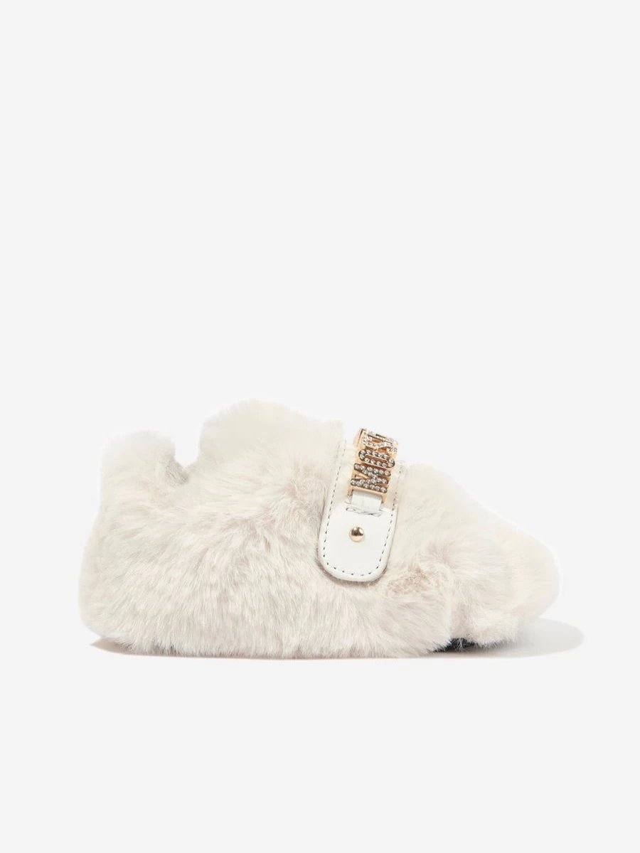 Moschino Kids Ivory Furry Slippers for Baby Girls - Soft & Cozy Toddler Slippers