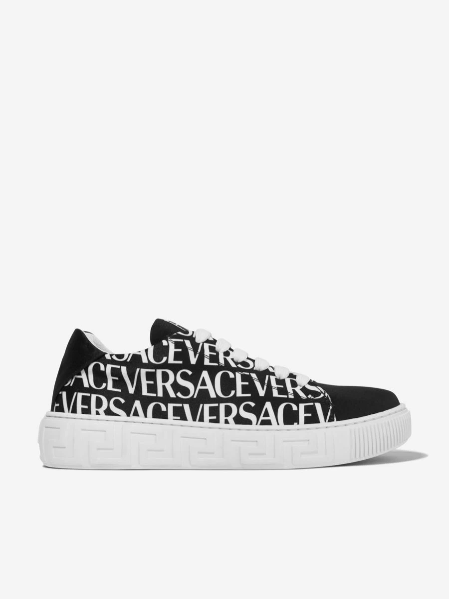 Versace Kids La Greca Black Logo Trainers for Teens
