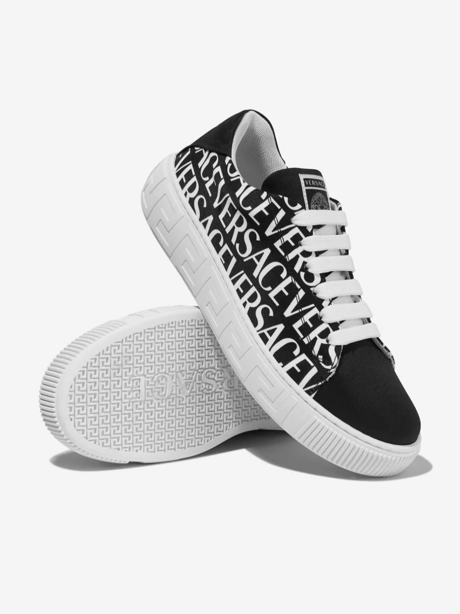 Versace Kids La Greca Black Logo Trainers for Teens