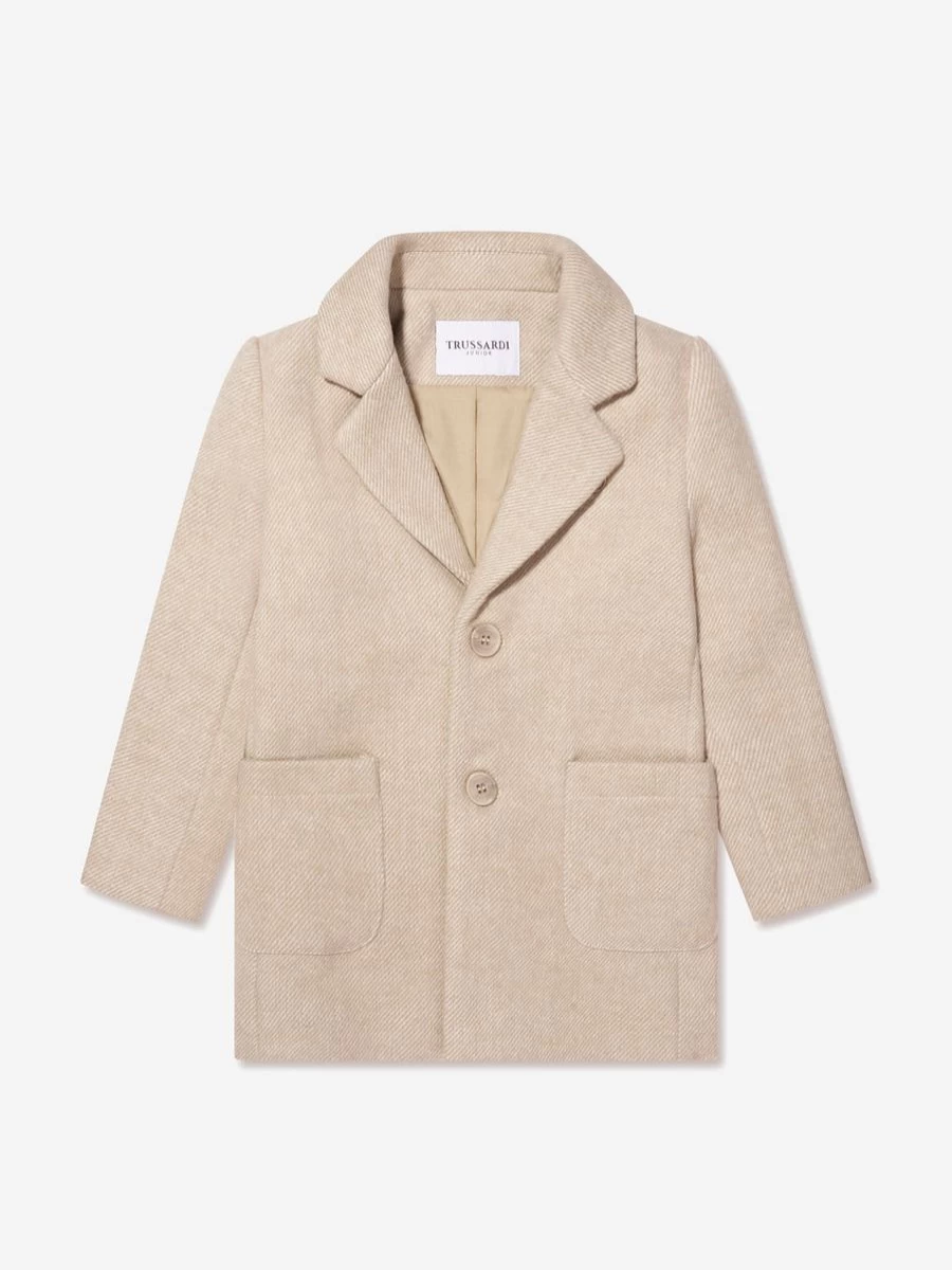 Trussardi Boys Beige Imaril Long Coat for Kids - Premium Winter Outerwear