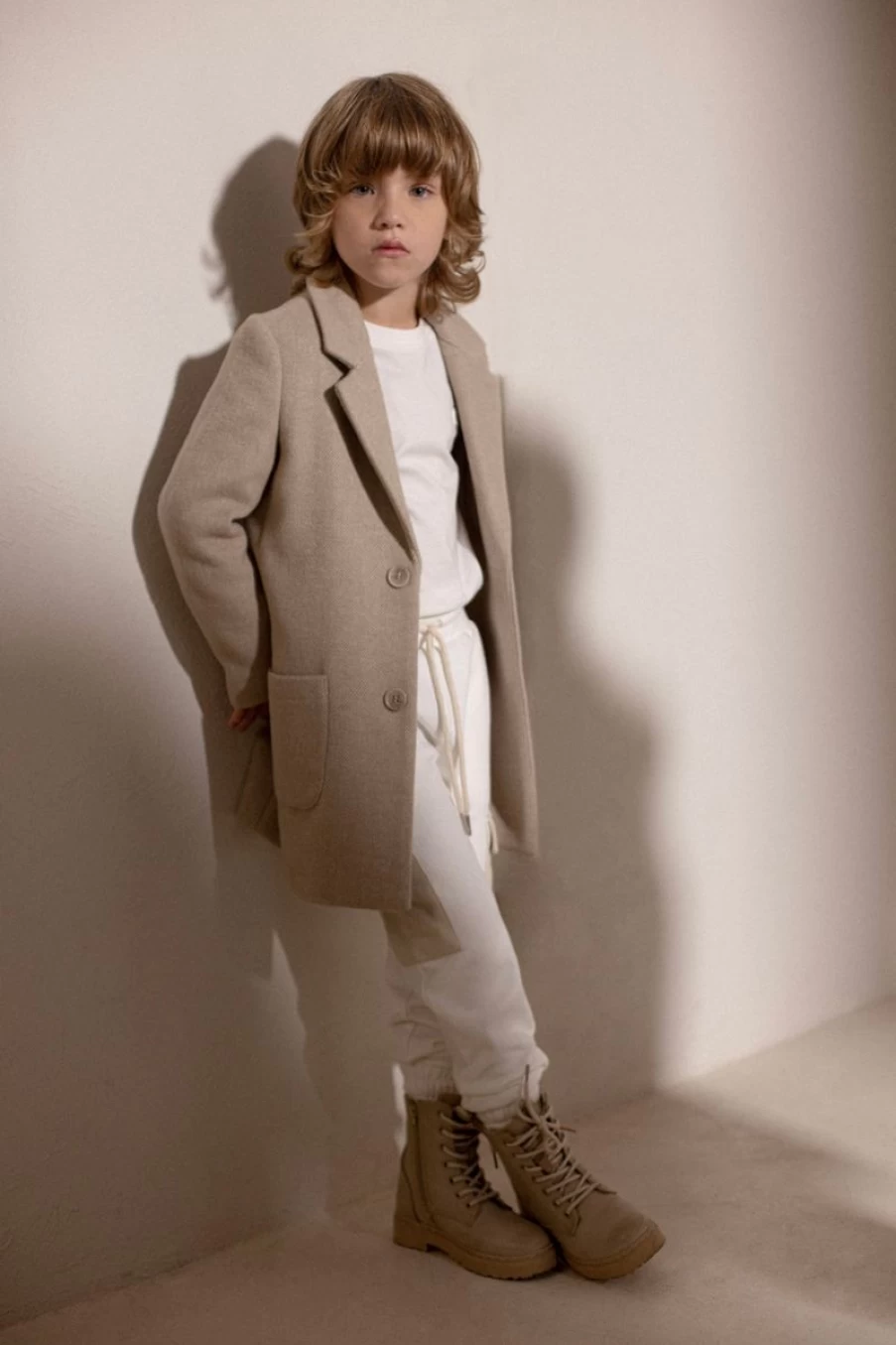 Trussardi Boys Beige Imaril Long Coat for Kids - Premium Winter Outerwear