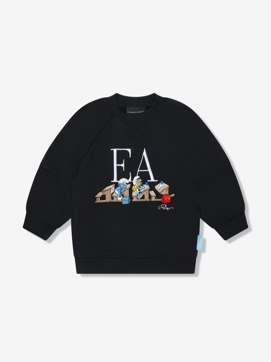 Emporio Armani Boys Navy Blue Smurfs Logo Sweatshirt - Casual Graphic Pullover